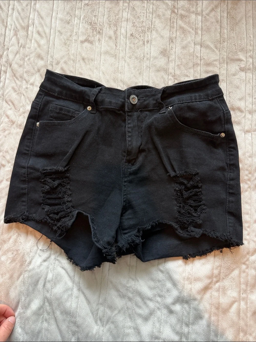 Black Distressed Women's Denim Shorts